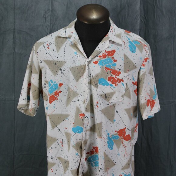 Vintage Button Down Shirt - Adstract Triangle and Splatter Pattern - Men's Large - Picture 5 of 10